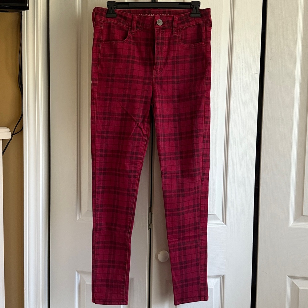 American Eagle Outfitters Red Checkered Pants